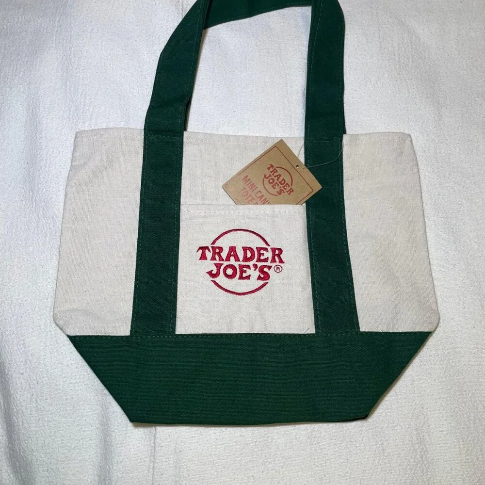 New with Tags! Set of 2: GREEN - Trader Joe's Large & Mini Canvas Totes - Picture 4 of 14